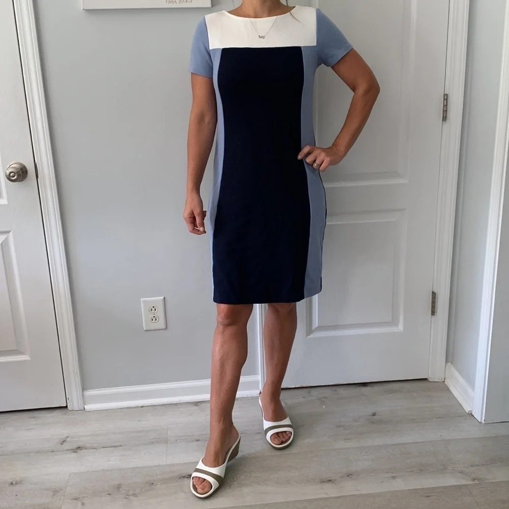 Boden dress color block midi casual career blue white size 4R - Picture 9 of 15